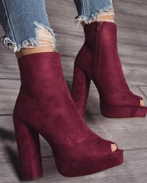 stylish solid color open toe chunky pumps plain solid color zipper peep toe ankle boots, Black
stylish solid color open toe chunky pumps plain solid color zipper peep toe ankle boots, Black