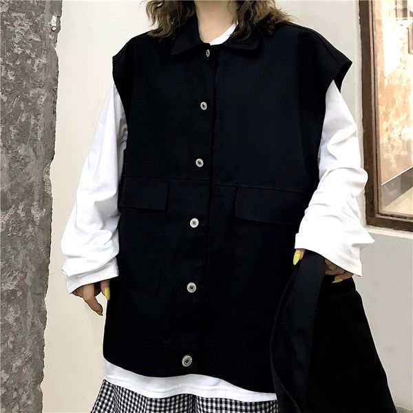 women's vests korean vintage style spring autumn ins harajuku turn-down collar pockets single breasted sleeveless jacket clothing, Black;white
women's vests korean vintage style spring autumn ins harajuku turn-down collar pockets single breasted sleeveless jacket clothing, Black;white