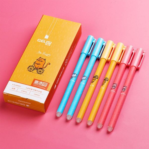 

1pcs cute cat erasable gel pen novelty washable magical pen kawaii blue black ink erasable for kids gifts school stationery