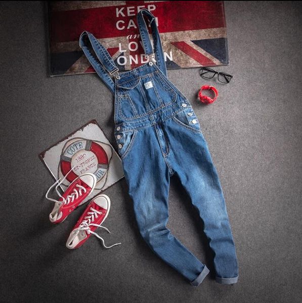 2019 spring and autumn trend personality denim susperdens pants korean version of the men's slim casual denim sling trousers, Blue
2019 spring and autumn trend personality denim susperdens pants korean version of the men's slim casual denim sling trousers, Blue