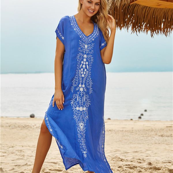 cotton embroidered robes beach sunscreen unlined upper garment to the beach on vacation even smock dress dress a bikini, White;black
cotton embroidered robes beach sunscreen unlined upper garment to the beach on vacation even smock dress dress a bikini, White;black
