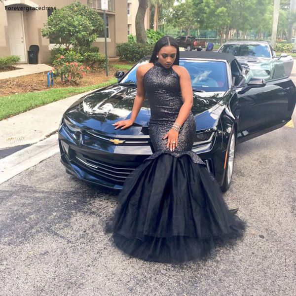 high neck sequined little black mermaid evening dress long tulle party gown custom made plus size, White;black
high neck sequined little black mermaid evening dress long tulle party gown custom made plus size, White;black