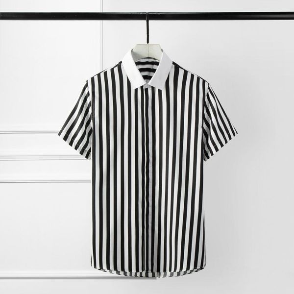 classic striped men shirt trend short sleeve mens dress shirt camisa masculina mens shirts casual slim fit plus size 4xl, White;black 
classic striped men shirt trend short sleeve mens dress shirt camisa masculina mens shirts casual slim fit plus size 4xl, White;black