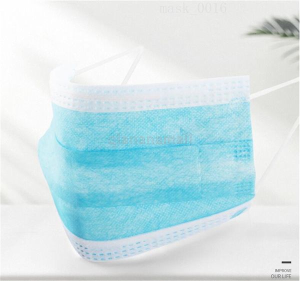 фото 50pcs в 50pcs 3 слоя безопасные дышащее лицо роты маска одноразовых масок пыль для взрослой фильтра маска синей