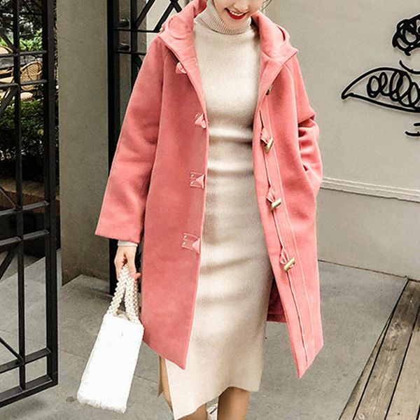 wool blend winter warm women long coat fashion women solid horn button thickening hooded coat jacket overcoat casual outwear, Black
wool blend winter warm women long coat fashion women solid horn button thickening hooded coat jacket overcoat casual outwear, Black