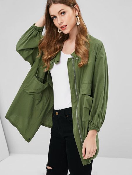 zip up field autumn coat women solid green coats casual loose jackets 2019, Black;brown
zip up field autumn coat women solid green coats casual loose jackets 2019, Black;brown