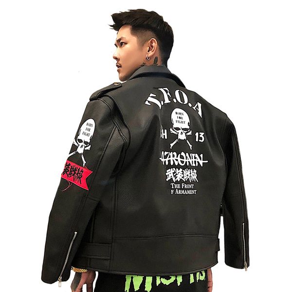 original autumn winter street brand retro men punk style leather jacket armed front embroidery skull print bomber outwear coats, Black
original autumn winter street brand retro men punk style leather jacket armed front embroidery skull print bomber outwear coats, Black