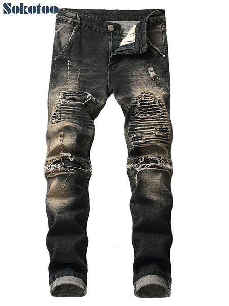 sokotoo men's vintage slim fit straight biker jeans for motorcycle plus size holes ripped stretch denim pants, Blue
sokotoo men's vintage slim fit straight biker jeans for motorcycle plus size holes ripped stretch denim pants, Blue