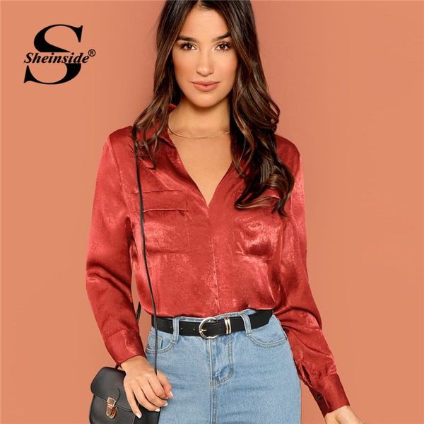 sheinside rust dual pocket front solid female long sleeve blouse 2019 women autumn shirts curved hem womens and blouses, White
sheinside rust dual pocket front solid female long sleeve blouse 2019 women autumn shirts curved hem womens and blouses, White