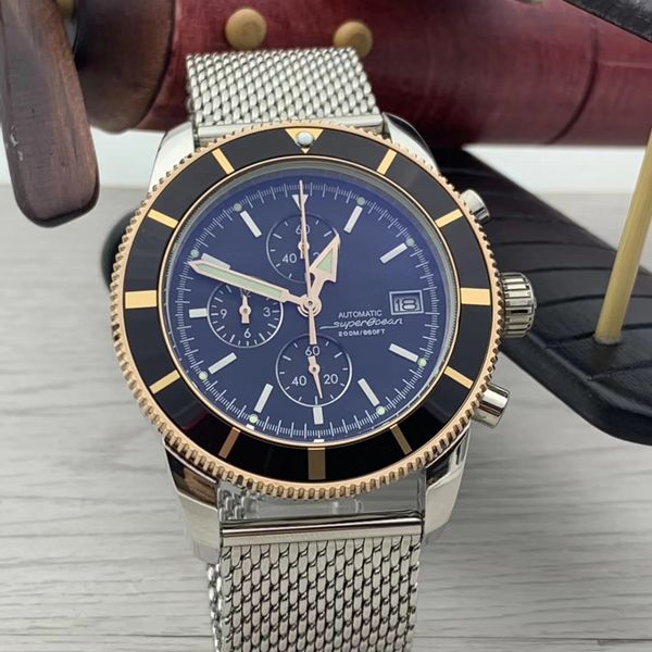 new 47mm super-ocean luminous index mens watches quartz chronograph chronometer gold case watch stainless steel mesh bracelet wristwatches, Slivery;brown
new 47mm super-ocean luminous index mens watches quartz chronograph chronometer gold case watch stainless steel mesh bracelet wristwatches, Slivery;brown