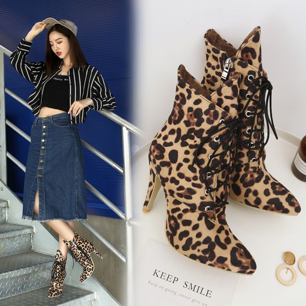 leopard martin boots pointed toe lace-up 10cm stiletto high heels warm winter suede ankle boots with fur large size 35-42, Black
leopard martin boots pointed toe lace-up 10cm stiletto high heels warm winter suede ankle boots with fur large size 35-42, Black