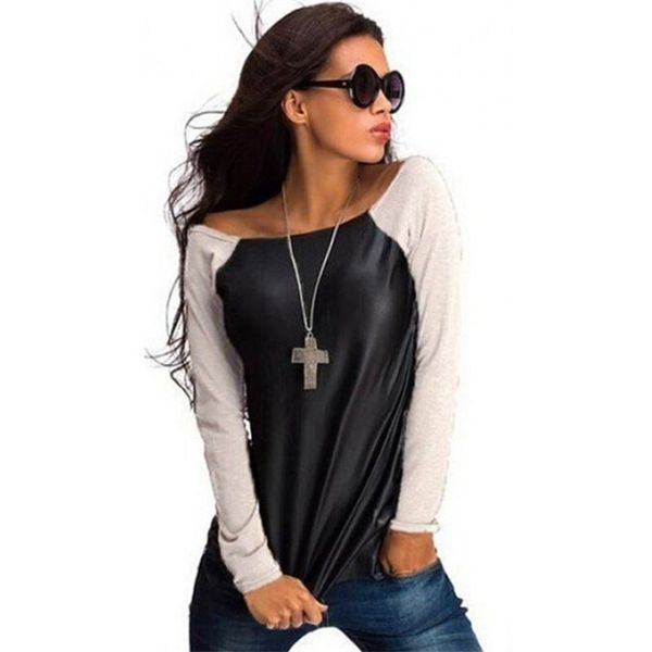 fashion t shirt autumn women black long sleeve leather t-shirt casual loose boat neck tee winter shirts blusas 2019, White
fashion t shirt autumn women black long sleeve leather t-shirt casual loose boat neck tee winter shirts blusas 2019, White