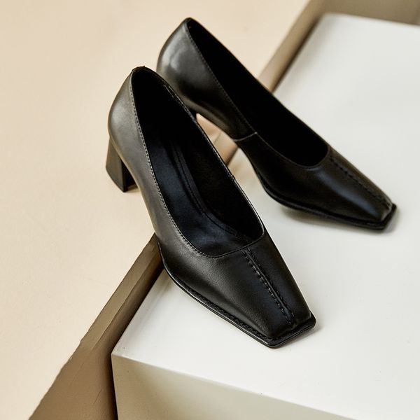 high heels pumps genuine leather square toe comfortable shoes party fashion women's pumps, Black
high heels pumps genuine leather square toe comfortable shoes party fashion women's pumps, Black