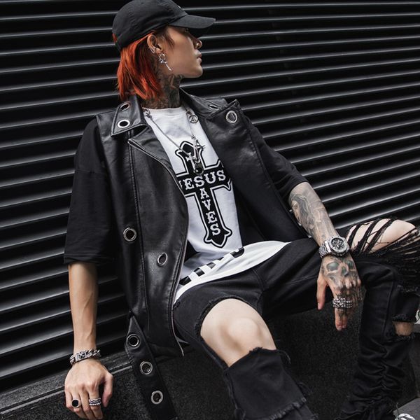 2019 men's leather vest singer punk personality sleeveless jacket men motorcycle biker colete waistcoat stage hiphop costume, Black;white
2019 men's leather vest singer punk personality sleeveless jacket men motorcycle biker colete waistcoat stage hiphop costume, Black;white