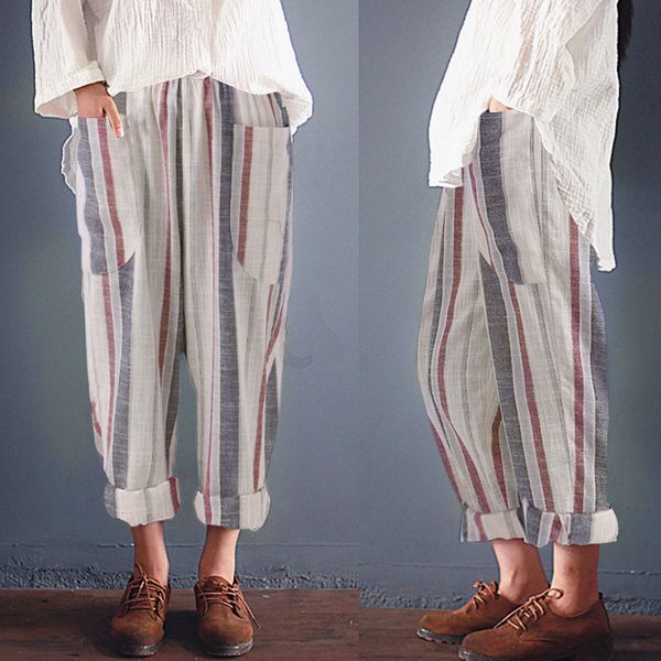 2018 women solid color high waist vintage striped loose cotton long trousers pants 2019 spring fashion, Black;white
2018 women solid color high waist vintage striped loose cotton long trousers pants 2019 spring fashion, Black;white