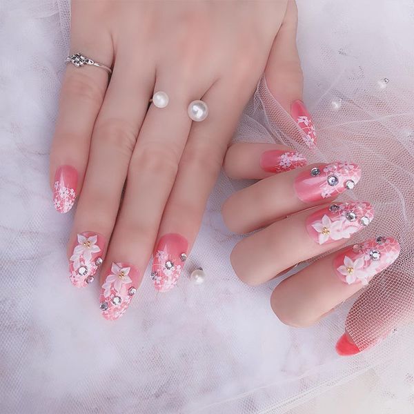 girls pink color 3d carved flowers fake nail bride shining rhinestone wedding artificial nail full cover art tips with glue, Red;gold
girls pink color 3d carved flowers fake nail bride shining rhinestone wedding artificial nail full cover art tips with glue, Red;gold