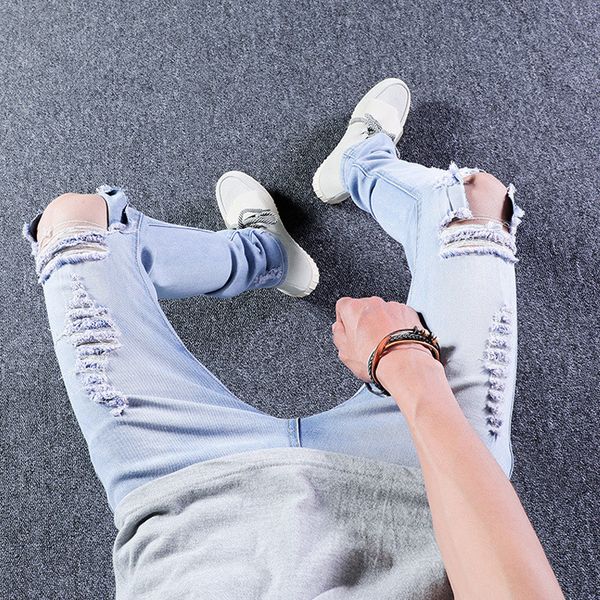 mens ripped mid waist jeans pure color mens apparel fashion jeans designer summer zipper casual pencil pants, Blue
mens ripped mid waist jeans pure color mens apparel fashion jeans designer summer zipper casual pencil pants, Blue