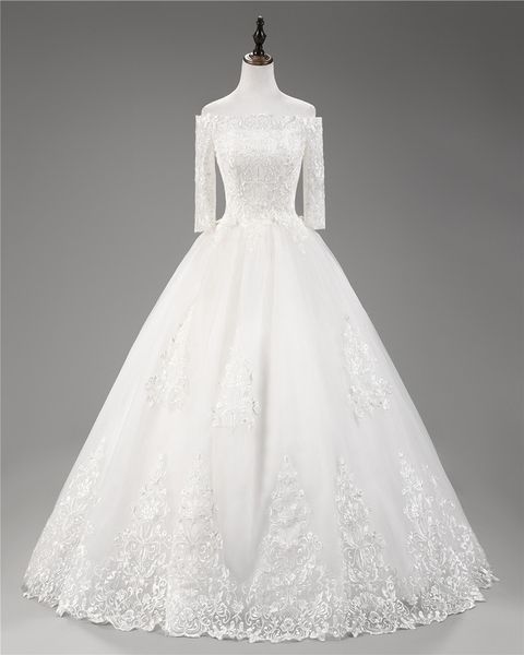 2019 3/4 long sleeve ball gown lace wedding dresses with appliques tulle long wedding party dress bridal gowns al42, White
2019 3/4 long sleeve ball gown lace wedding dresses with appliques tulle long wedding party dress bridal gowns al42, White