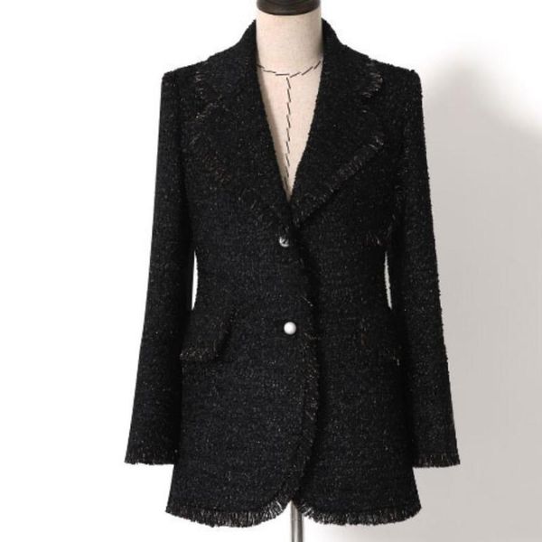 vintage small fragrance tweed black blazer women notched slim single breasted suit jacket, White;black
vintage small fragrance tweed black blazer women notched slim single breasted suit jacket, White;black