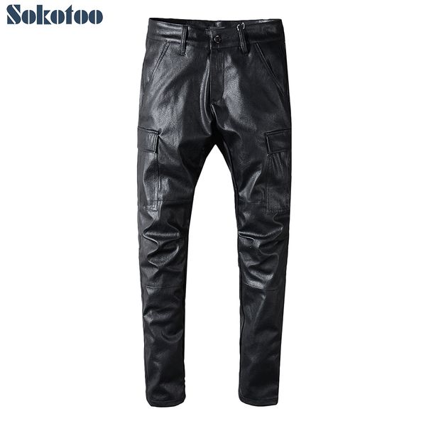sokotoo men's pu faux leather pants slim fit pocket soft pencil trousers high quality, Black
sokotoo men's pu faux leather pants slim fit pocket soft pencil trousers high quality, Black