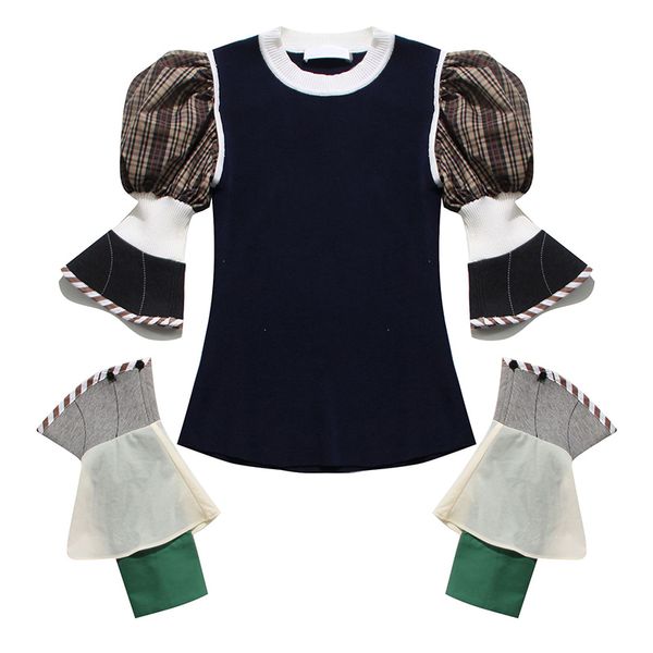 women's blouses & shirts seebeautiful knitted shirt female detachable bubble sleeve contrast color o-neck spring summer 2021 fashion ti, White
women's blouses & shirts seebeautiful knitted shirt female detachable bubble sleeve contrast color o-neck spring summer 2021 fashion ti, White