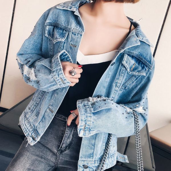 2019 autumn new casual fashion temperament female loose plus long sleeve solid color hole short denim jacket z615, Black;brown
2019 autumn new casual fashion temperament female loose plus long sleeve solid color hole short denim jacket z615, Black;brown