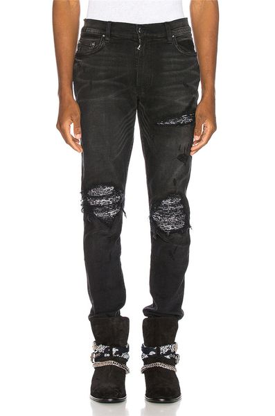 mens designer jeans fashion brand denim pencil pants bleached hole washed slim trousers ripped distressed motorcycle pants, Blue
mens designer jeans fashion brand denim pencil pants bleached hole washed slim trousers ripped distressed motorcycle pants, Blue