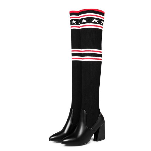 2018 new women boots fashion over the knee boots square med heel stretch fabric female riding winter thigh high, Black
2018 new women boots fashion over the knee boots square med heel stretch fabric female riding winter thigh high, Black