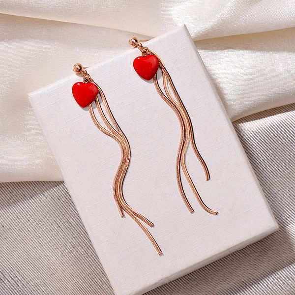 the popular jewelry rose gold titanium steel earrings, red heart tassel earrings, don't fade, not allergic, Silver
the popular jewelry rose gold titanium steel earrings, red heart tassel earrings, don't fade, not allergic, Silver