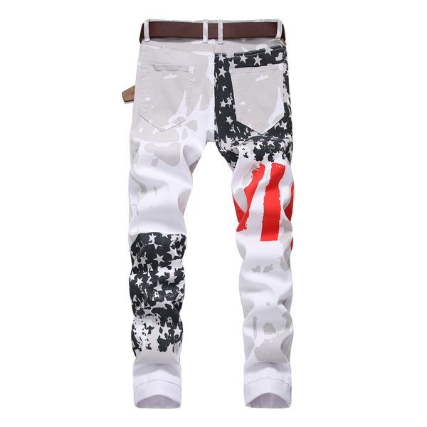 2019 new style men white with printed pattern casual jeans elasticity slim fit casual five-pointed star red stripe trousers, Blue
2019 new style men white with printed pattern casual jeans elasticity slim fit casual five-pointed star red stripe trousers, Blue