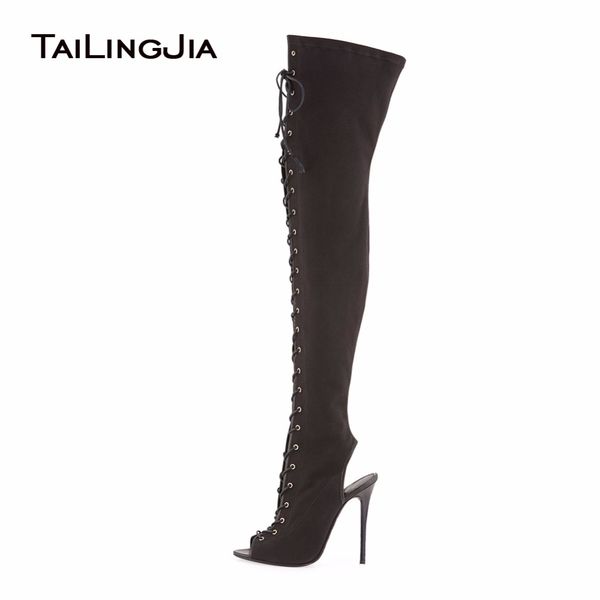 woman lace up peep toe individualism slingback over knee woman boots women summer fall high heel cool boots plus size wholesale, Black
woman lace up peep toe individualism slingback over knee woman boots women summer fall high heel cool boots plus size wholesale, Black