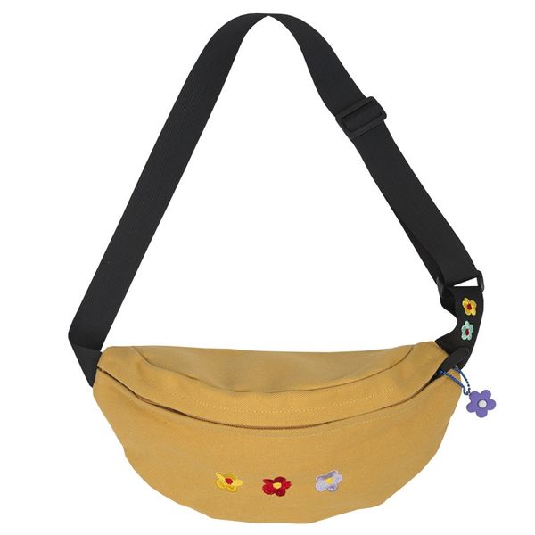 

flower canvas waist bag casual floral waist bags women chest bags shoulder bag black, yellow, white mixed color high quality