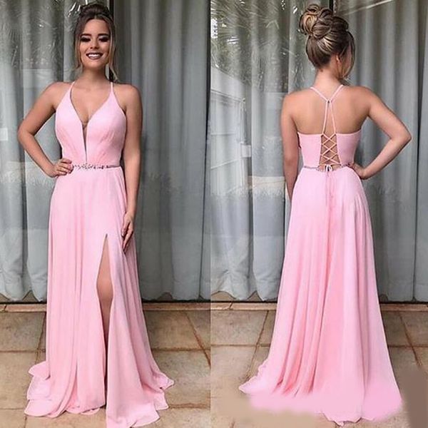2020 pink chiffon formal evening dresses spaghetti long prom dresses sweep train split special occasion wear pants for women sale, Black
2020 pink chiffon formal evening dresses spaghetti long prom dresses sweep train split special occasion wear pants for women sale, Black