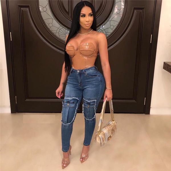 women slim designer jeans skinny decorative pocket ladies pencil pants streetwear fashion womens clothing, Blue
women slim designer jeans skinny decorative pocket ladies pencil pants streetwear fashion womens clothing, Blue