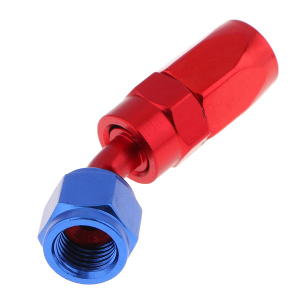 polished 6063 aluminum 4an 45 degree swivel hose fitting end red/blue 
polished 6063 aluminum 4an 45 degree swivel hose fitting end red/blue