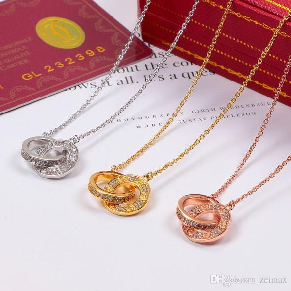 Dual Circle Pendant with full CZ diamond Rose Gold Silver Color Necklace for Women Vintage Collar Costume Jewelry with original box set
Dual Circle Pendant with full CZ diamond Rose Gold Silver Color Necklace for Women Vintage Collar Costume Jewelry with original box set