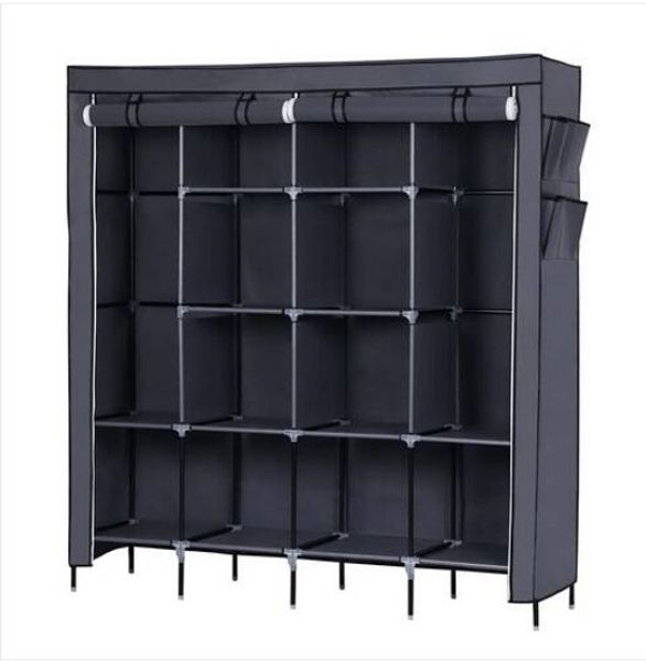 67" clothes closet portable wardrobe clothes storage rack 12 shelves 4 side pockets gray
67" clothes closet portable wardrobe clothes storage rack 12 shelves 4 side pockets gray