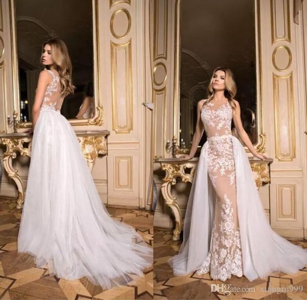 setwell mermaid wedding dresses with detachable skirt applique lace wedding gowns sheer illusion bridal dress, White
setwell mermaid wedding dresses with detachable skirt applique lace wedding gowns sheer illusion bridal dress, White