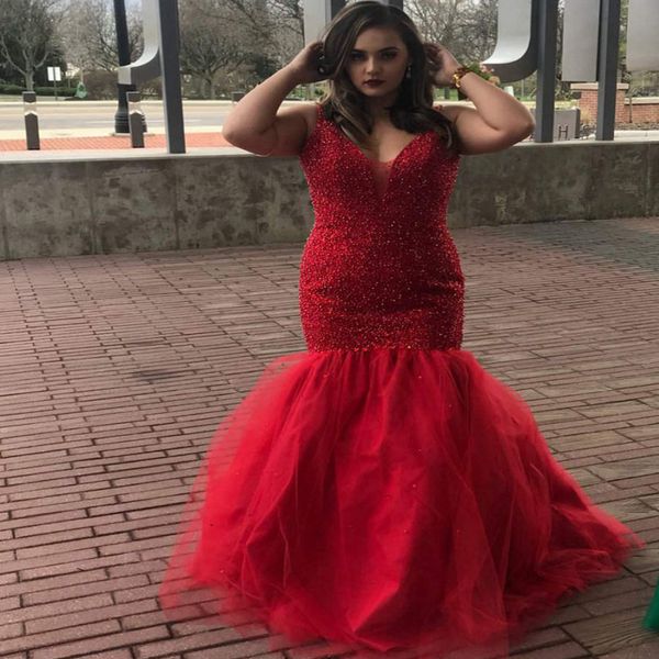 red mermaid beading evening dresses v-neck sleeveless tulle prom gown zipper back sweep train celebrity dress, Black;red
red mermaid beading evening dresses v-neck sleeveless tulle prom gown zipper back sweep train celebrity dress, Black;red