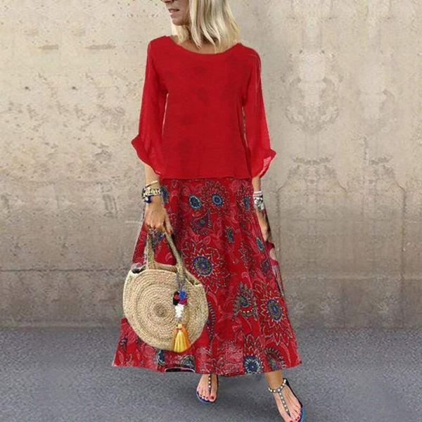 women long sleeve dress crew neck 2 piece blouse shirt+floral printed maxi dress party casual dresses plus size elegant dresses, Black;gray
women long sleeve dress crew neck 2 piece blouse shirt+floral printed maxi dress party casual dresses plus size elegant dresses, Black;gray