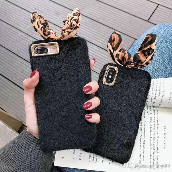 

plush shell rabbit ear phone case for iphone xs max xr x 7 7plus 8 8plus 6 6plus 6s hard back cover