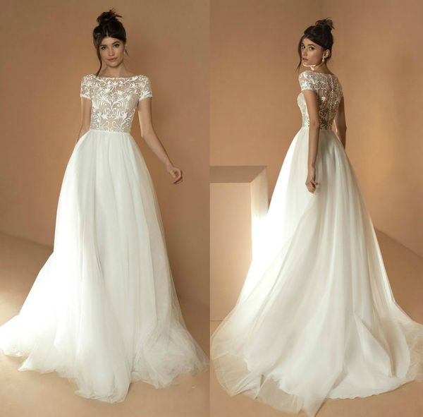 2020 floral wedding dresses jewel short sleeve appliques lace wedding gown sweep train custom made sell vestidos de novia, White
2020 floral wedding dresses jewel short sleeve appliques lace wedding gown sweep train custom made sell vestidos de novia, White