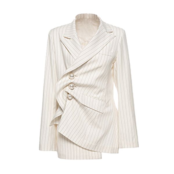 perhaps u white striped notch collar long sleeve imitation pearls button pocket vintage asymmetrical blazer c0141, White;black
perhaps u white striped notch collar long sleeve imitation pearls button pocket vintage asymmetrical blazer c0141, White;black