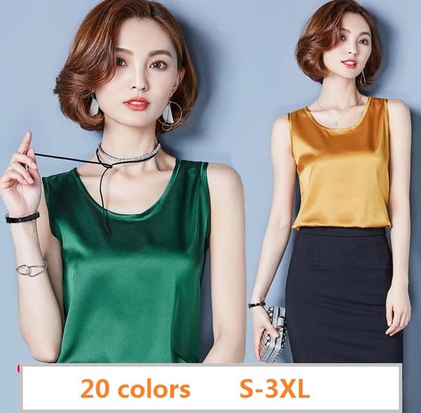2018 summer 20 color plus size o neck satin tank women casual loose golssy satin silk camis girls silk tank, White
2018 summer 20 color plus size o neck satin tank women casual loose golssy satin silk camis girls silk tank, White