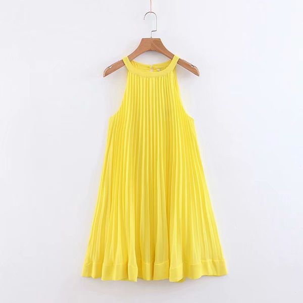 new summer women sweet sleeveless yellow pleated dress femme hem ruffles halter vestidos casual loose chic party dresses ds2083, Black;gray
new summer women sweet sleeveless yellow pleated dress femme hem ruffles halter vestidos casual loose chic party dresses ds2083, Black;gray
