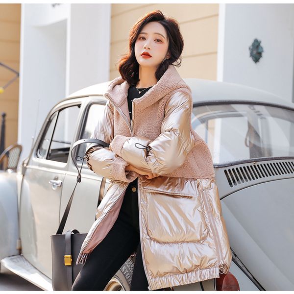 2020 new winter jacket women warm hooded coat shining fabric stylish female parka long lambswool splice cotton coat, Black
2020 new winter jacket women warm hooded coat shining fabric stylish female parka long lambswool splice cotton coat, Black