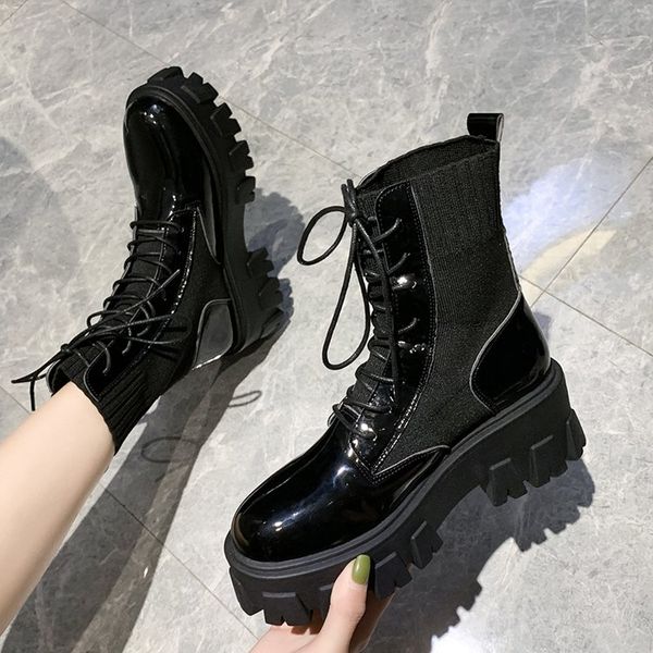 women boots lace up gothic black sock platform boots leather ankle women shoes fashion
women boots lace up gothic black sock platform boots leather ankle women shoes fashion