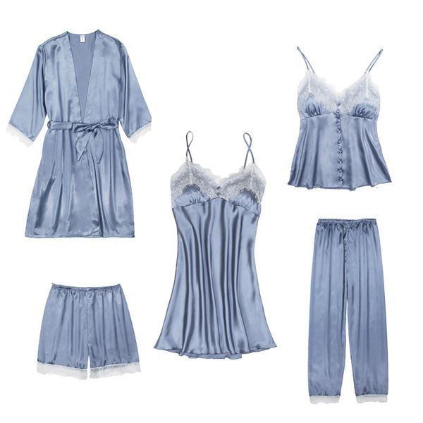 silk sleepwear set women 5pc nightshirts v-neck satin pajamas spring lace wear home suit negligee robe gown bathrobe nightdress, Black;red
silk sleepwear set women 5pc nightshirts v-neck satin pajamas spring lace wear home suit negligee robe gown bathrobe nightdress, Black;red