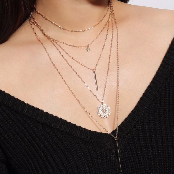vintage multilayer long chain choker round circle flower star pendant necklace fashion jewelry for women, Golden;silver
vintage multilayer long chain choker round circle flower star pendant necklace fashion jewelry for women, Golden;silver
