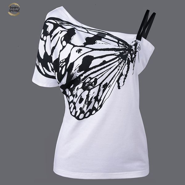 women summer tees oblique butterfly printed shirt strap short sleeve shoulder mujer women's clothing plus size blouse, White
women summer tees oblique butterfly printed shirt strap short sleeve shoulder mujer women's clothing plus size blouse, White